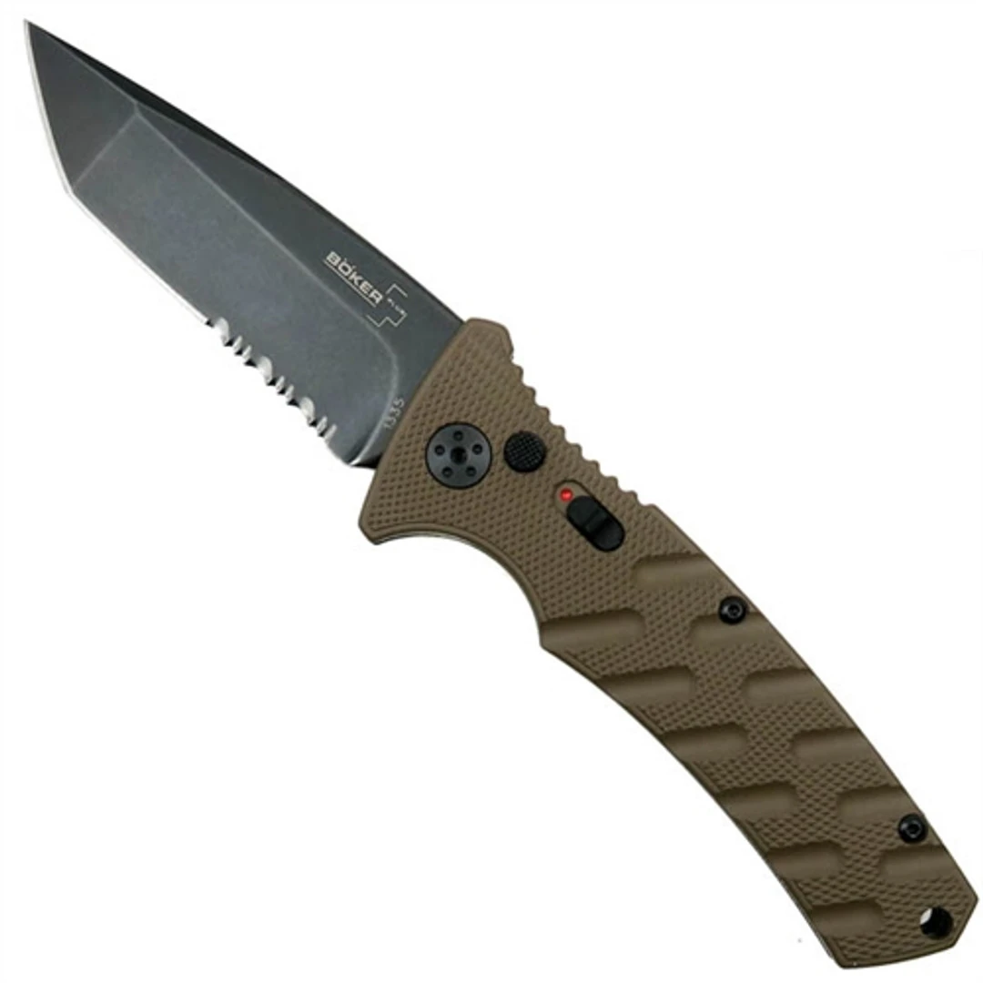 Boker Plus Coyote Brown Strike Tanto Auto, D2 Black/Stonewash Combo Blade 3 Boker Plus Coyote Brown Strike Tanto Auto, D2 Black/Stonewash Combo Blade