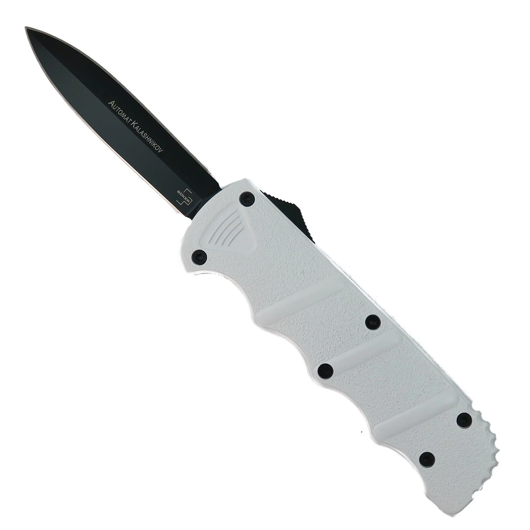 Boker Plus Exclusive White Kalashnikov OTF Auto Knife, Black Dagger Blade 3 Boker Plus Exclusive White Kalashnikov OTF Auto Knife, Black Dagger Blade