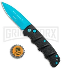 Boker Kalashnikov Automatic Knife - D2 Dagger Electric Blue Plain -Knives Shop Boker Kalashnikov Black Widow Blue jr bottlecap large
