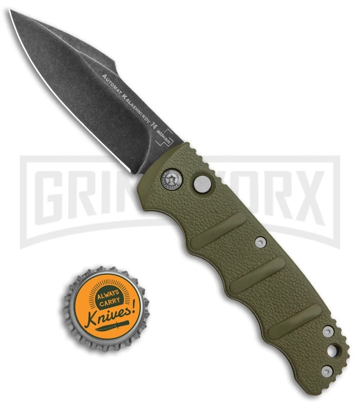 Boker Kalashnikov OD Green Automatic Knife - D2 Harpoon Smokewash Plain 6 Boker Kalashnikov OD Green Automatic Knife - D2 Harpoon Smokewash Plain - Image 4