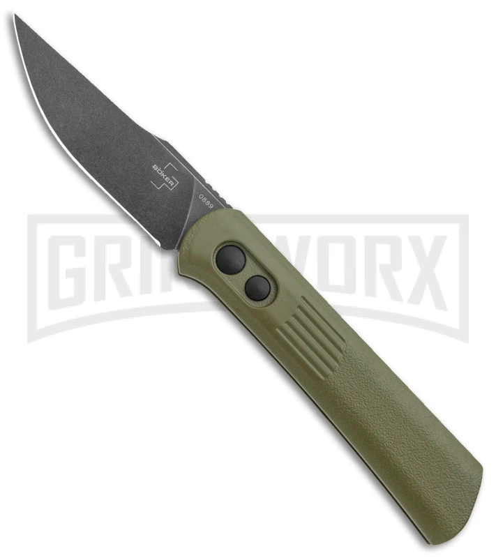 Boker Lundquist Alluvial Green Aluminum Automatic Knife - Black Stonewash Plain 3 Boker Lundquist Alluvial Green Aluminum Automatic Knife - Black Stonewash Plain