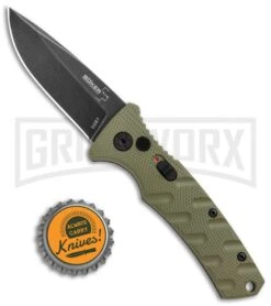 Boker Mini Strike Automatic Knife OD Green - Drop Point Black SW Plain -Knives Shop Boker Mini Strike Auto OD Green Smokewash 01BO437NSOI BHQ 99630 jr bottlecap large