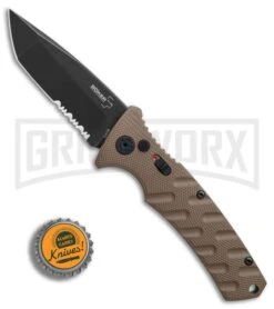 Boker Plus Strike Coyote Brown Automatic Knife - Tanto Black SW Serr 14 Boker Plus Strike Coyote Brown Automatic Knife - Tanto Black SW Serr -Knives Shop Boker Plus Strike Tanto Coyote Brown black sw serr BHQ 67885 er bottlecap large