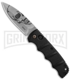 Boker Kalashnikov Skull Black Automatic Knife - D2 Dagger Stonewash Plain