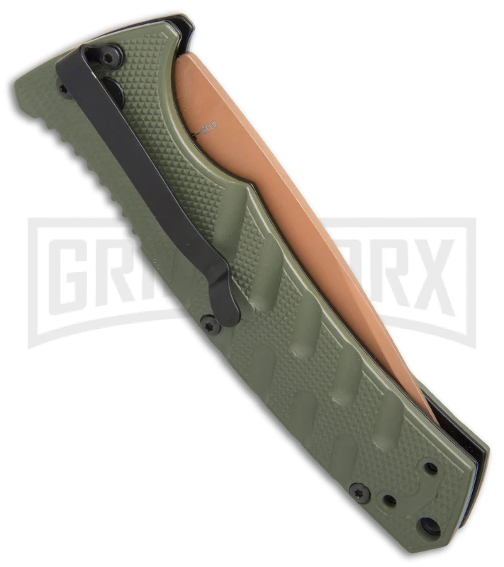 Boker Plus Strike Desert Warrior OD Green Automatic Knife - D2 Drop Point Copper 4 Boker Plus Strike Desert Warrior OD Green Automatic Knife - D2 Drop Point Copper - Image 2