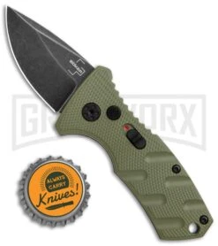 Boker Stubby Strike OD Green Automatic Knife - Black Stonewash -Knives Shop Boker Stubby Strike CA Legal Auto OD Green Smokewash 01BO442NSOI BHQ 99648 jr bottlecap large